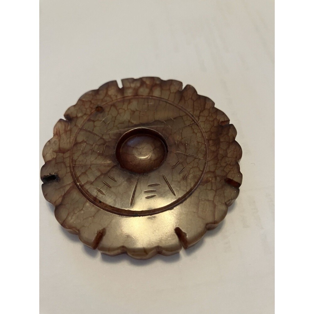 Carved Prayer Wheel Pendant brown stone Natural Jade? Spinning Turning